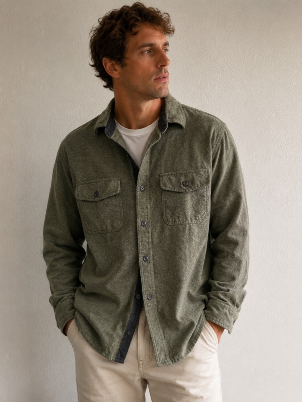 Grizzly Mountain Men’s Large Olive Green Heavy Flannel Shirt Jacket Shacket